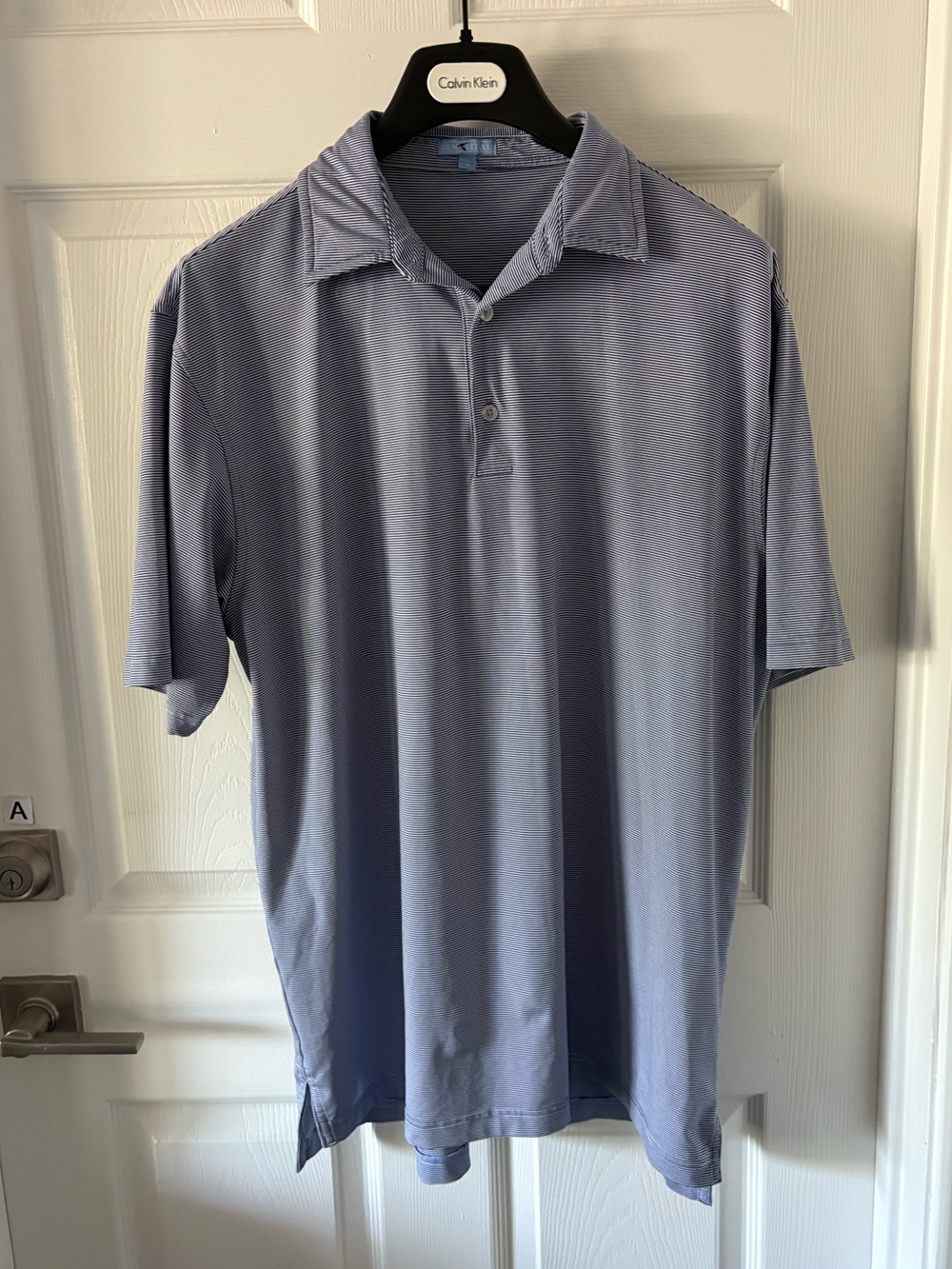 GenTeal Club Pinstripe Performance Polo Shirt Blue Short Sleeve Men’s L